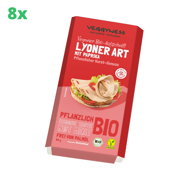8 x Veggyness Veganer Bio-Aufschnitt Lyoner Art mit Paprika 80 g